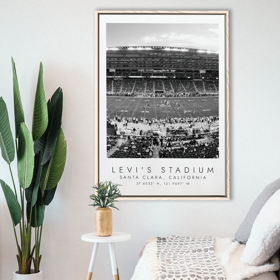 Levi'S Stadium San Francisco, Stadium Wall Art For Football Lovers, B&W, Floating Framed Canvas Print