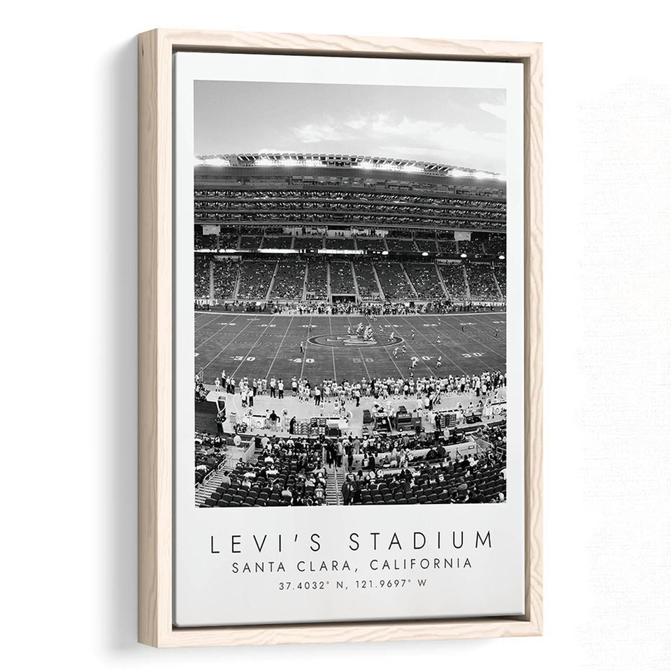 Levi'S Stadium San Francisco, Stadium Wall Art For Football Lovers, B&W, Floating Framed Canvas Print
