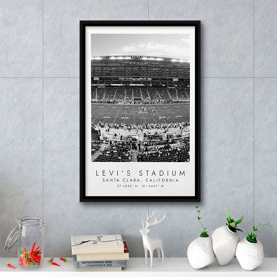 Levi'S Stadium San Francisco, Stadium Wall Art For Football Lovers, B&W, Floating Framed Canvas Print