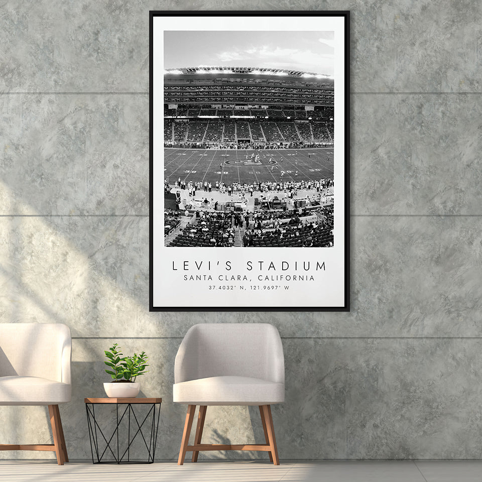 Levi'S Stadium San Francisco, Stadium Wall Art For Football Lovers, B&W, Floating Framed Canvas Print