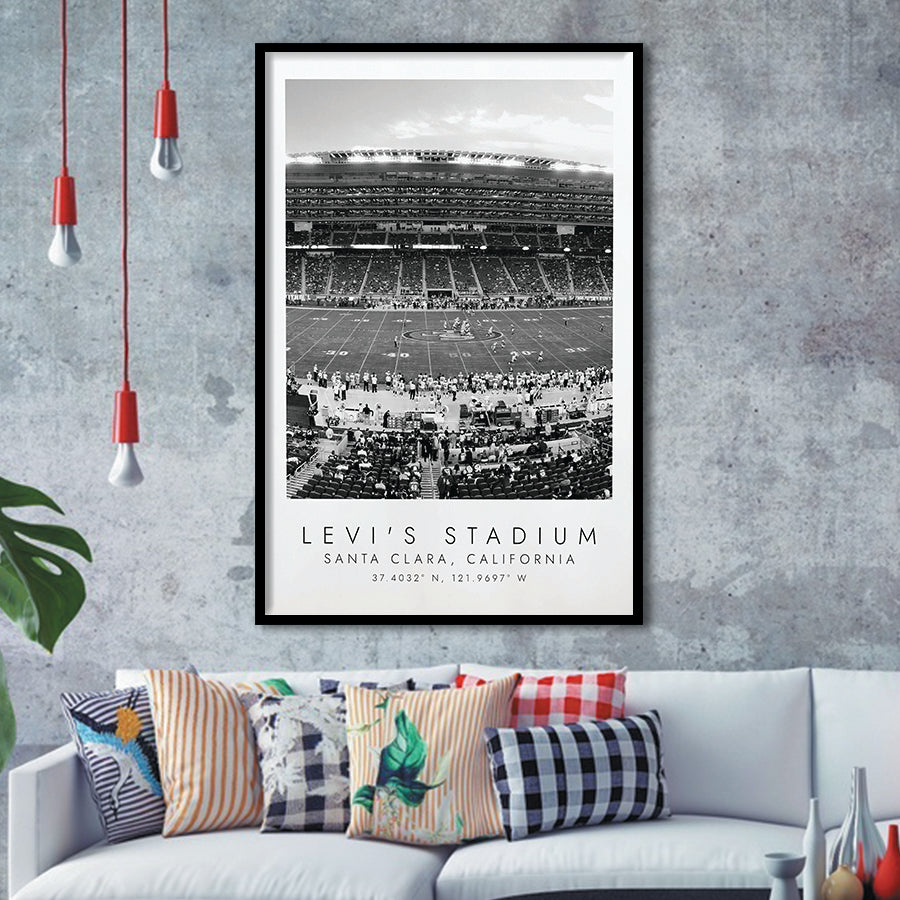 Levi'S Stadium San Francisco, Stadium Print For Football Lovers, Black And White, Framed Art Print Wall Decor