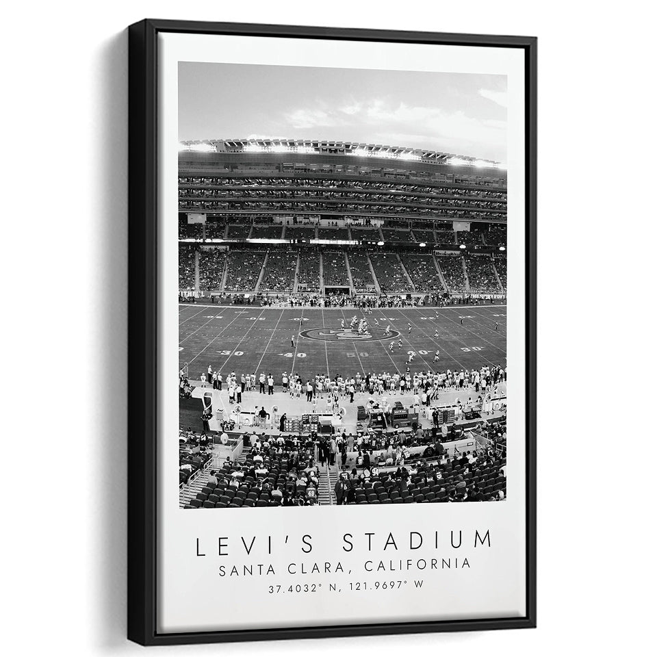 Levi'S Stadium San Francisco, Stadium Wall Art For Football Lovers, B&W, Floating Framed Canvas Print