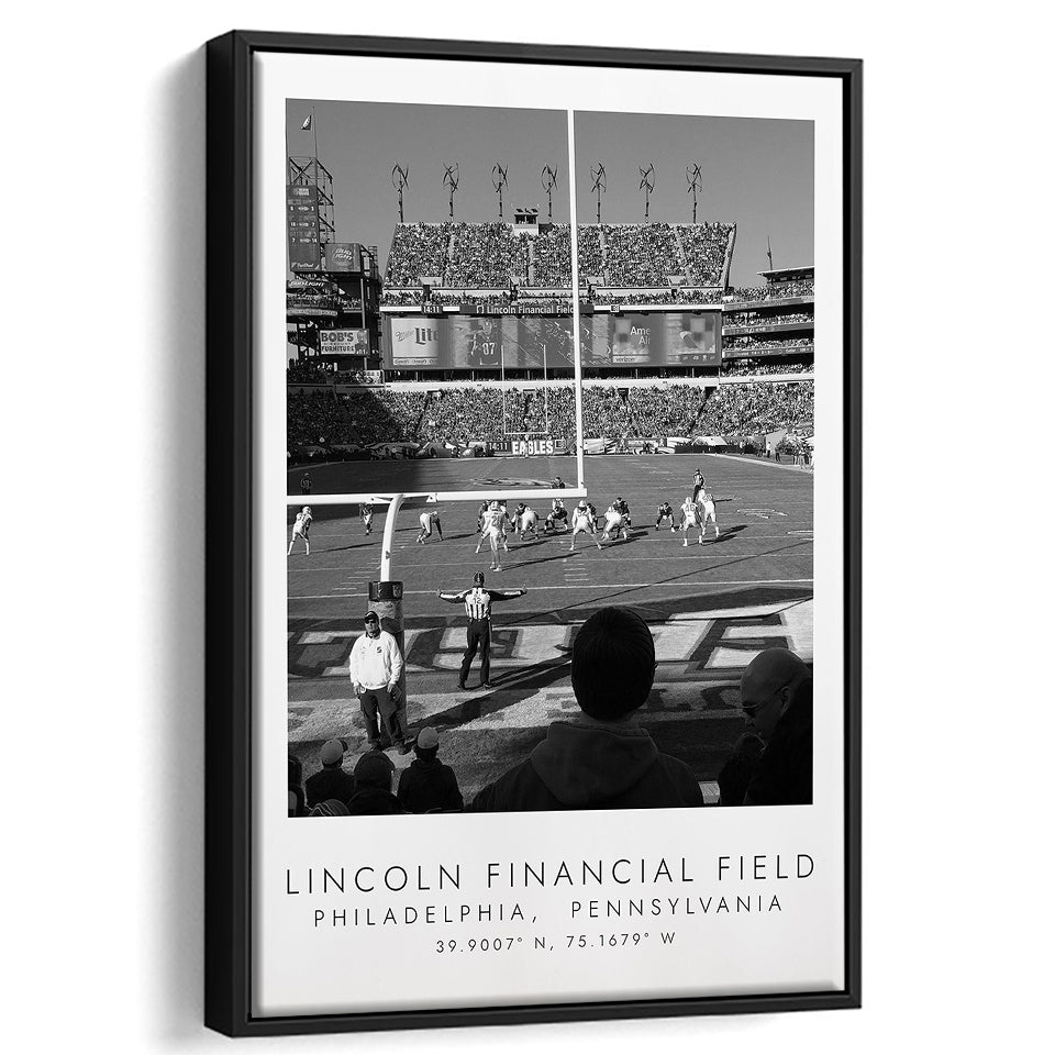 Lincoln Financial Field Philadelphia Eagles, Stadium Wall Art For Football Lovers, B&W, Floating Framed Canvas Print
