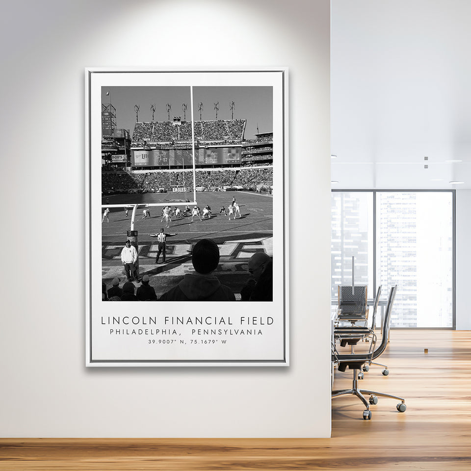 Lincoln Financial Field Philadelphia Eagles, Stadium Wall Art For Football Lovers, B&W, Floating Framed Canvas Print