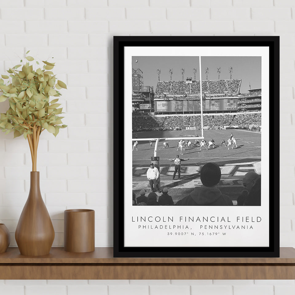 Lincoln Financial Field Philadelphia Eagles, Stadium Wall Art For Football Lovers, B&W, Floating Framed Canvas Print