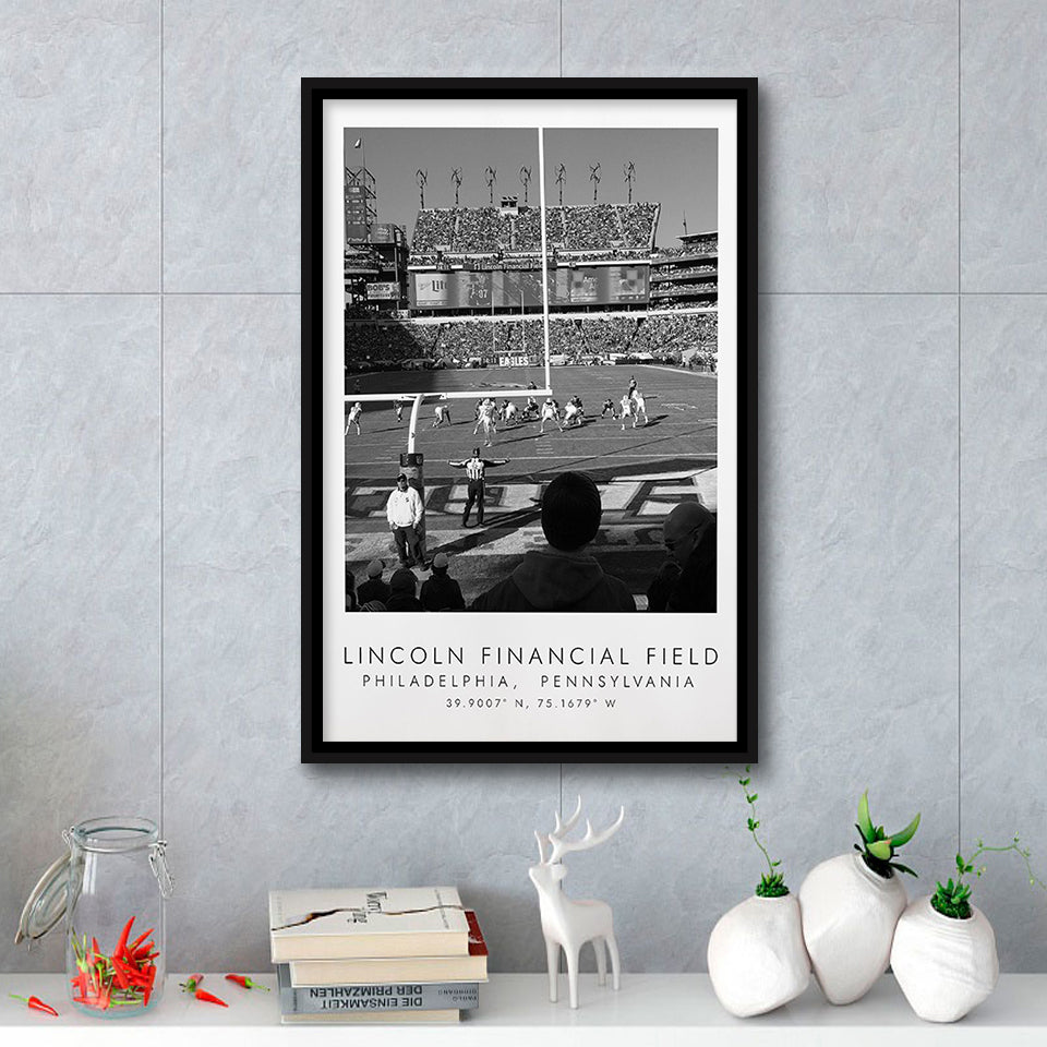 Lincoln Financial Field Philadelphia Eagles, Stadium Wall Art For Football Lovers, B&W, Floating Framed Canvas Print