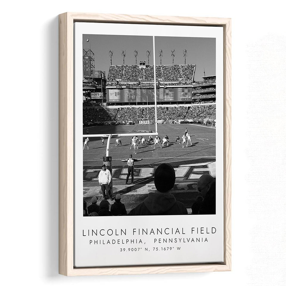 Lincoln Financial Field Philadelphia Eagles, Stadium Wall Art For Football Lovers, B&W, Floating Framed Canvas Print
