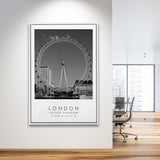 London, United Kingdom, Wall Art For Travel Lovers, B&W, Floating Framed Canvas Print