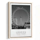 London, United Kingdom, Wall Art For Travel Lovers, B&W, Floating Framed Canvas Print