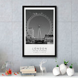 London, United Kingdom, Wall Art For Travel Lovers, B&W, Floating Framed Canvas Print