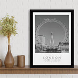 London, United Kingdom, Wall Art For Travel Lovers, B&W, Floating Framed Canvas Print