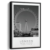 London, United Kingdom, Wall Art For Travel Lovers, B&W, Floating Framed Canvas Print