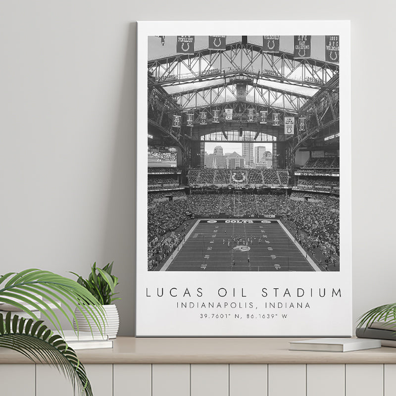 Lucas Oil Stadium Indianapolis Colts, Stadium Print For Football Lovers, Black And White, Canvas Print Wall Art