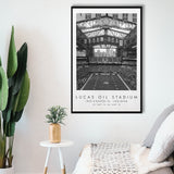 Lucas Oil Stadium Indianapolis Colts, Stadium Wall Art For Football Lovers, B&W, Floating Framed Canvas Print