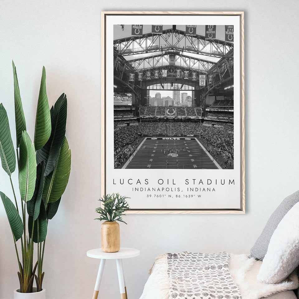 Lucas Oil Stadium Indianapolis Colts, Stadium Wall Art For Football Lovers, B&W, Floating Framed Canvas Print