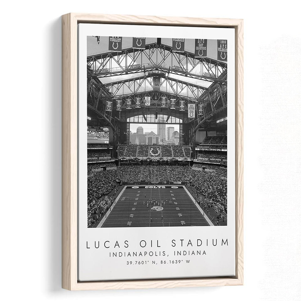 Lucas Oil Stadium Indianapolis Colts, Stadium Wall Art For Football Lovers, B&W, Floating Framed Canvas Print