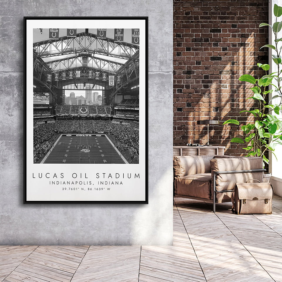 Lucas Oil Stadium Indianapolis Colts, Stadium Wall Art For Football Lovers, B&W, Floating Framed Canvas Print