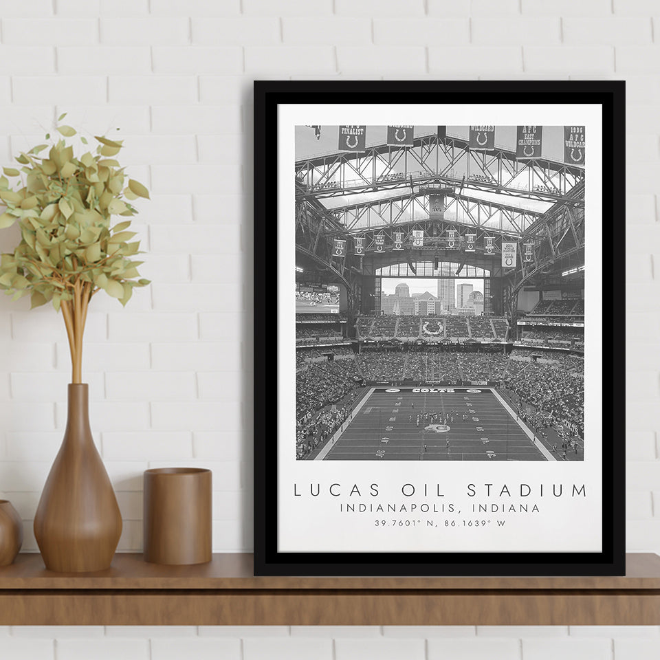 Lucas Oil Stadium Indianapolis Colts, Stadium Wall Art For Football Lovers, B&W, Floating Framed Canvas Print