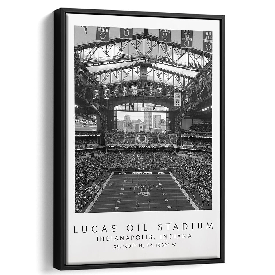 Lucas Oil Stadium Indianapolis Colts, Stadium Wall Art For Football Lovers, B&W, Floating Framed Canvas Print
