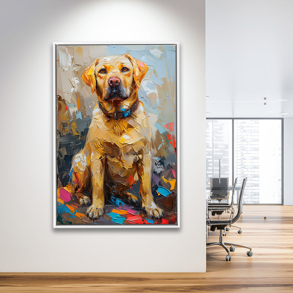 Labrador Retrieve Cute Dog Portrait Painting, Framed Canvas Prints Wall Art Decor, Floating Frame
