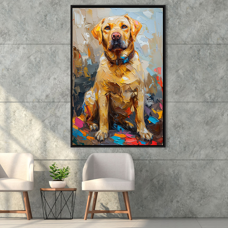 Labrador Retrieve Cute Dog Portrait Painting, Framed Canvas Prints Wall Art Decor, Floating Frame
