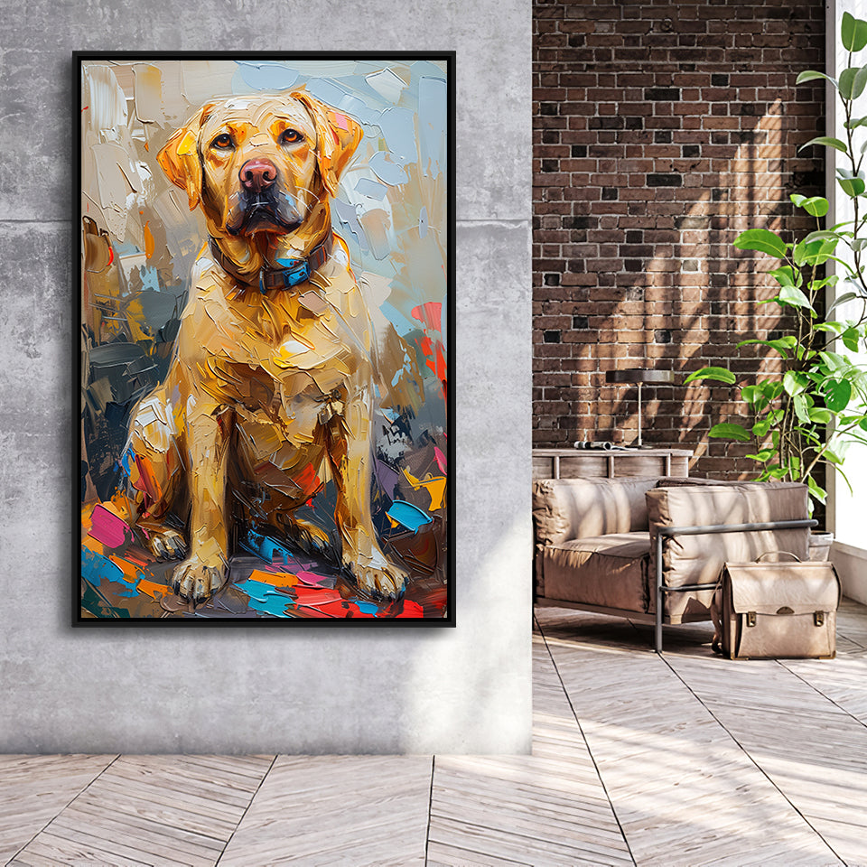 Labrador Retrieve Cute Dog Portrait Painting, Framed Canvas Prints Wall Art Decor, Floating Frame