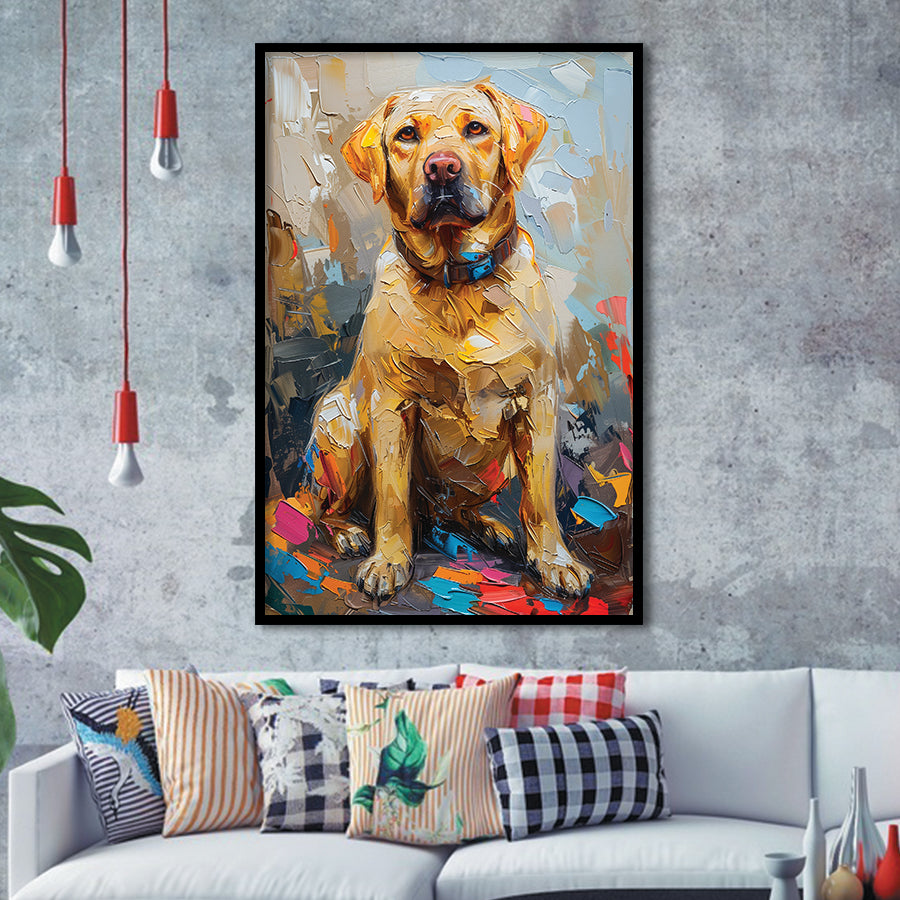 Labrador Retrieve Cute Dog Portrait Painting, Framed Art Prints Wall Art Decor, Framed Picture Print