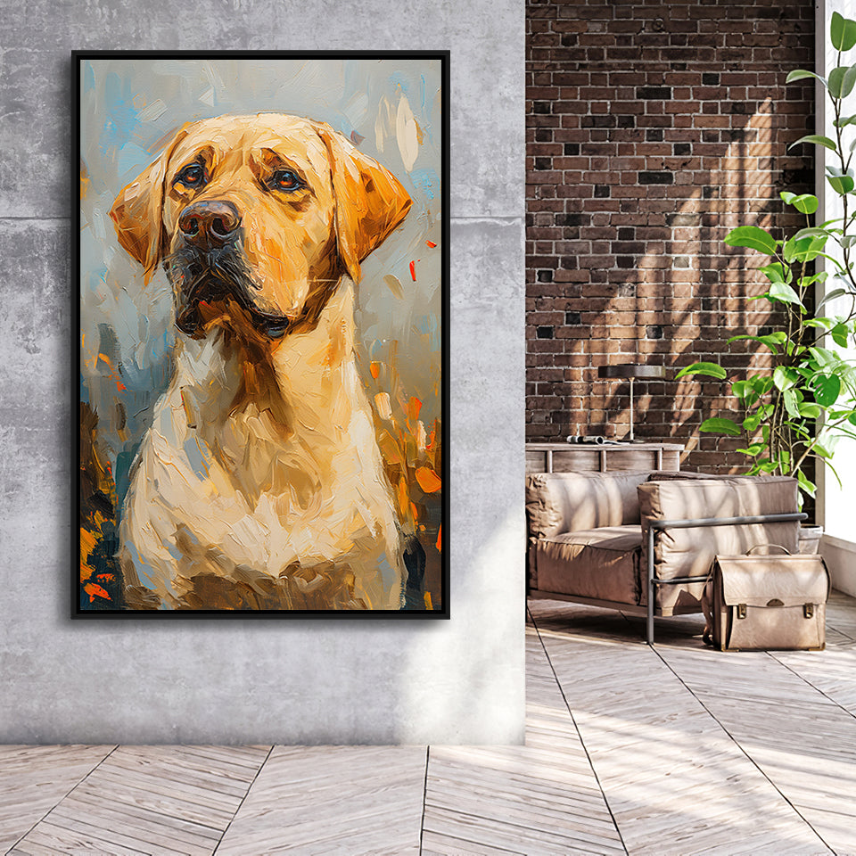Labrador Retrieve Dog Portrait Art Painting, Framed Canvas Prints Wall Art Decor, Floating Frame