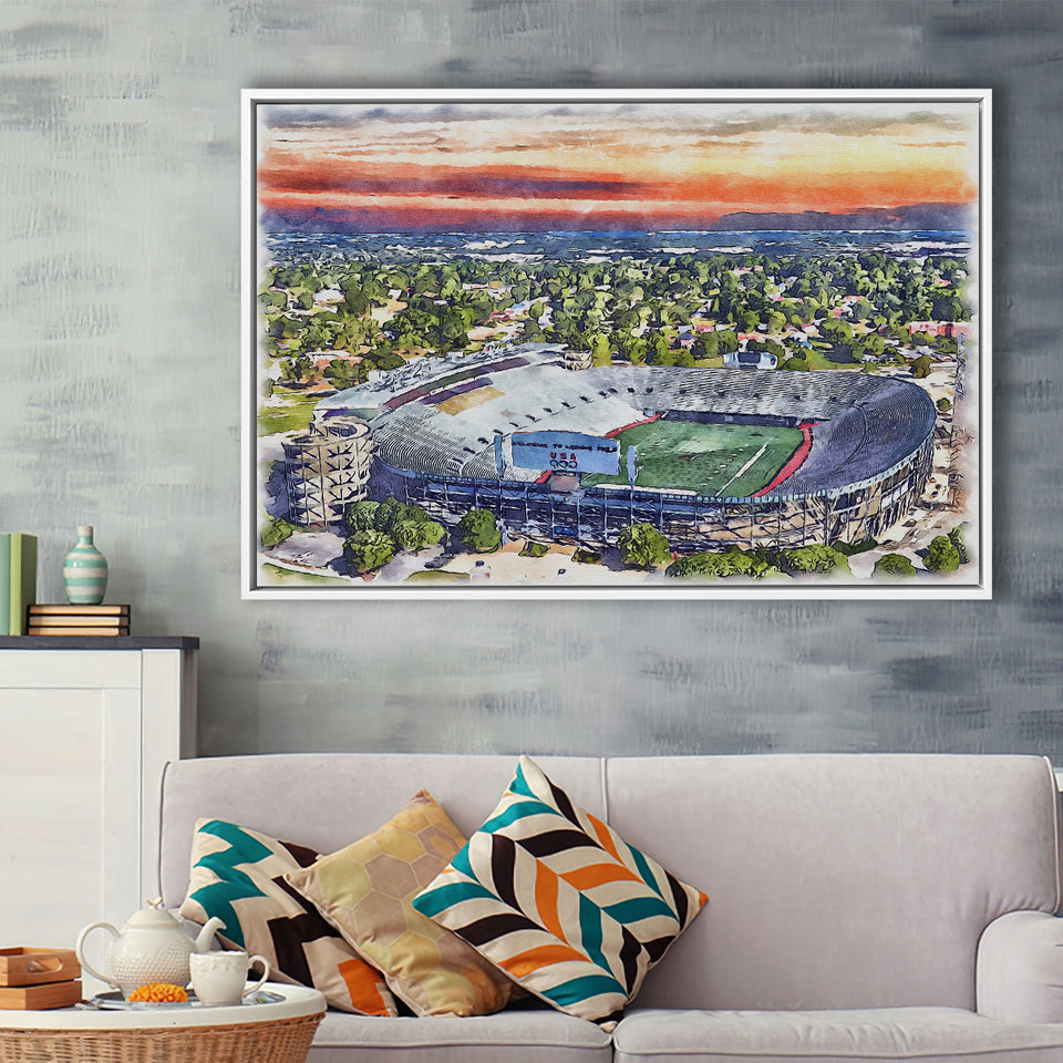 Legion Field WaterColor Framed Canvas Prints, Birmingham Alabama Watercolor, Stadium Art Gifts, Floating Frame
