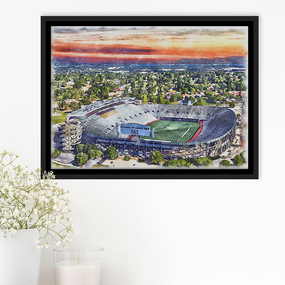 Legion Field WaterColor Framed Canvas Prints, Birmingham Alabama Watercolor, Stadium Art Gifts, Floating Frame