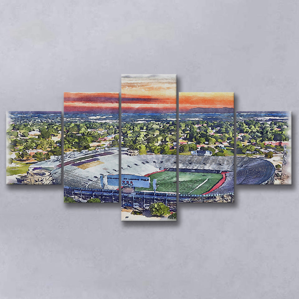 Legion Field WaterColor 5 Panels Mix Canvas Prints, Birmingham Alabama Watercolor, Large Stadium Canvas