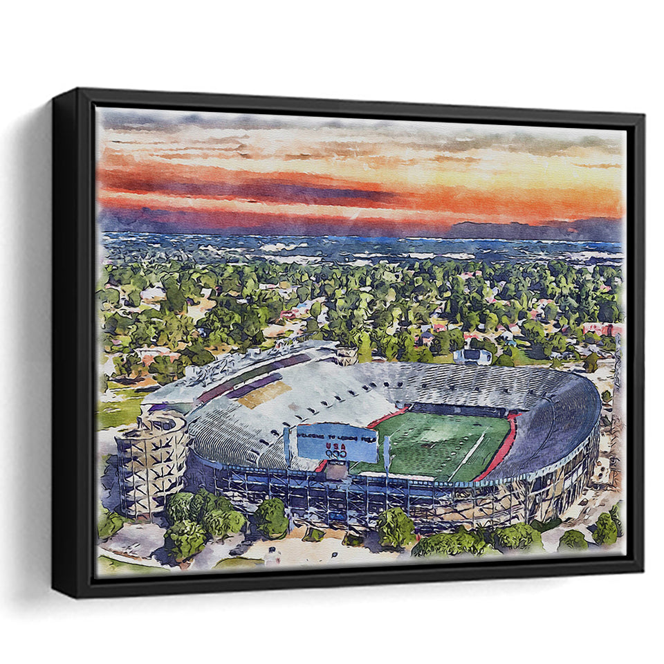 Legion Field WaterColor Framed Canvas Prints, Birmingham Alabama Watercolor, Stadium Art Gifts, Floating Frame
