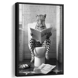Leopard Print Framed Canvas Prints Wall Art, Funny Bathroom Decor, Leopard In Toilet