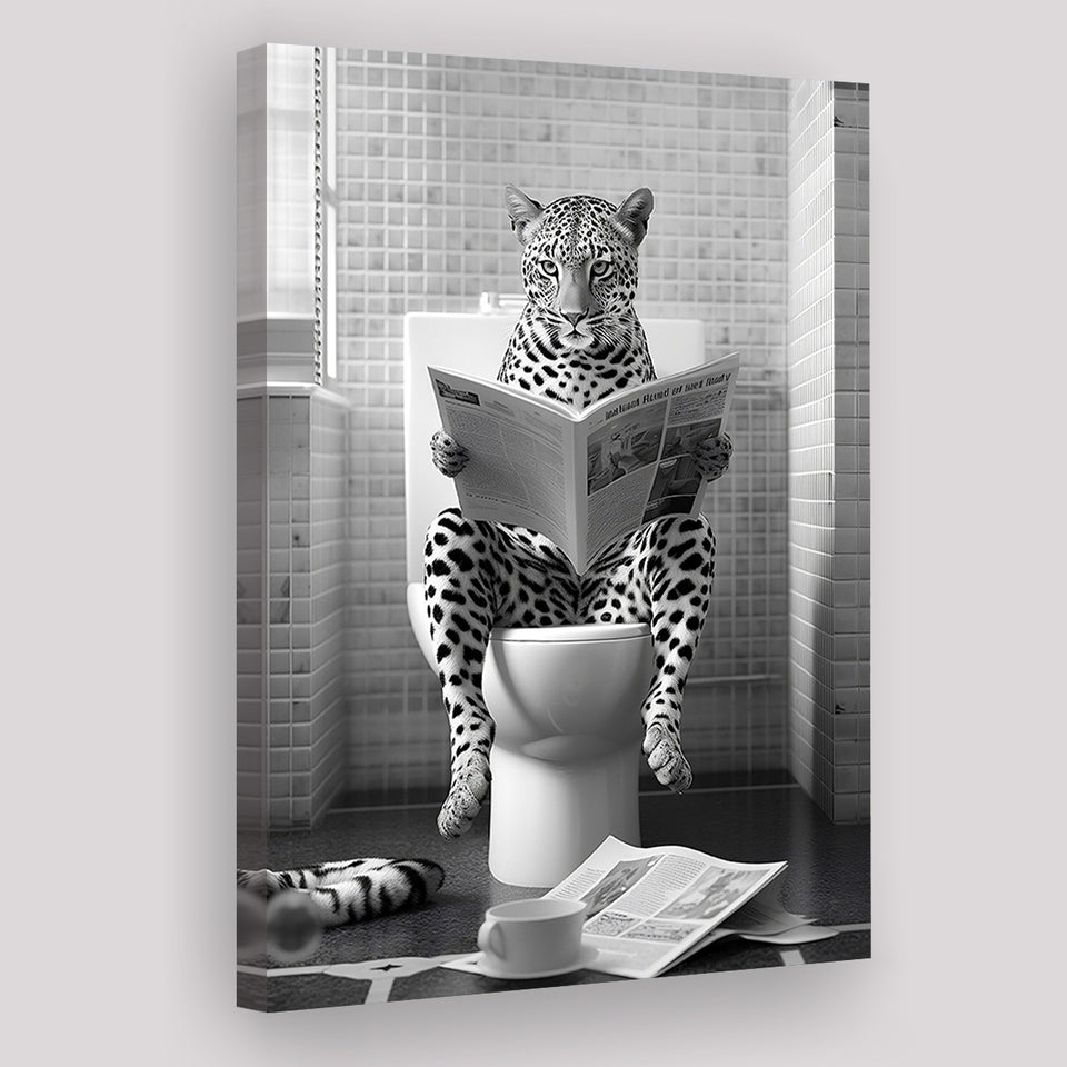 Leopard Print Canvas Prints Wall Art, Funny Bathroom Decor, Leopard in Toilet