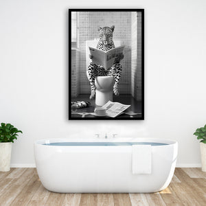 Leopard Print Framed Art Print Wall Decor, Funny Bathroom Decor, Leopard In Toilet