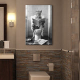 Leopard Print Canvas Prints Wall Art, Funny Bathroom Decor, Leopard in Toilet