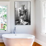 Leopard Print Canvas Prints Wall Art, Funny Bathroom Decor, Leopard in Toilet