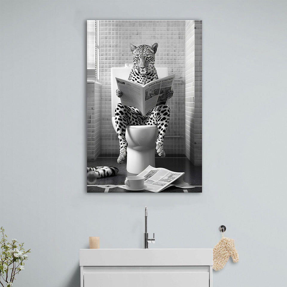 Leopard Print Canvas Prints Wall Art, Funny Bathroom Decor, Leopard in Toilet