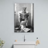 Leopard Print Canvas Prints Wall Art, Funny Bathroom Decor, Leopard in Toilet