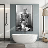 Leopard Print Canvas Prints Wall Art, Funny Bathroom Decor, Leopard in Toilet