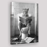 Leopard Print Canvas Prints Wall Art, Funny Bathroom Decor, Leopard in Toilet
