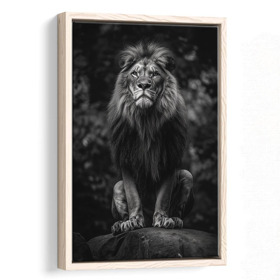 Lion King Portrait Black And White V10, Framed Canvas Prints Wall Art Decor, Floarting Frame Painting Canvas Art