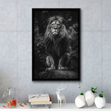 Lion King Portrait Black And White V10, Framed Canvas Prints Wall Art Decor, Floarting Frame Painting Canvas Art