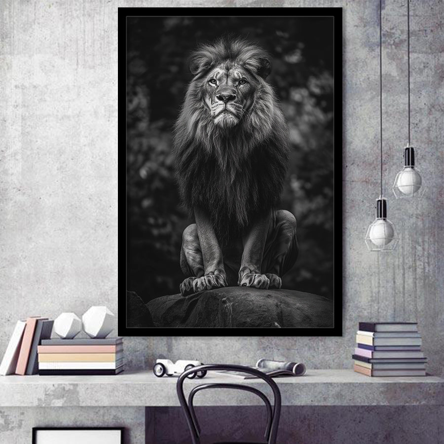 Lion King Portrait Black And White V10, Framed Art Prints Wall Decor, Picture Framed Painting