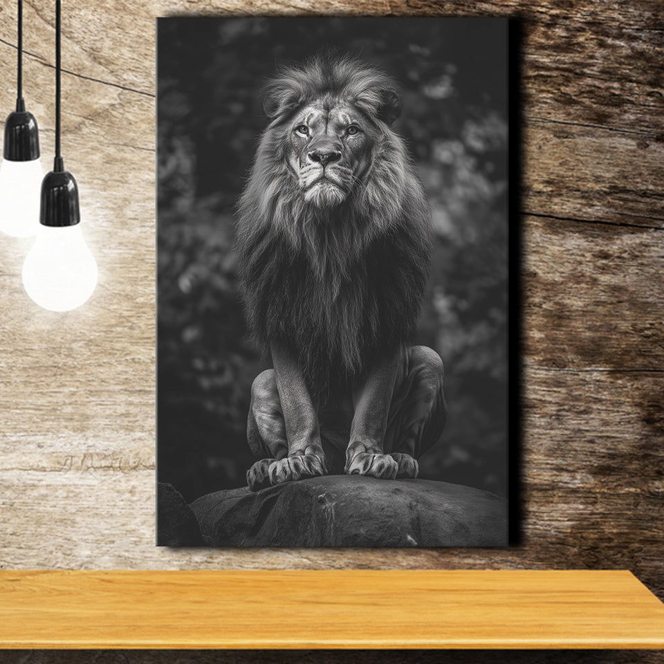 Lion King Portrait Black And White V10, Canvas Prints Wall Art Home Decor, Painting Canvas Art