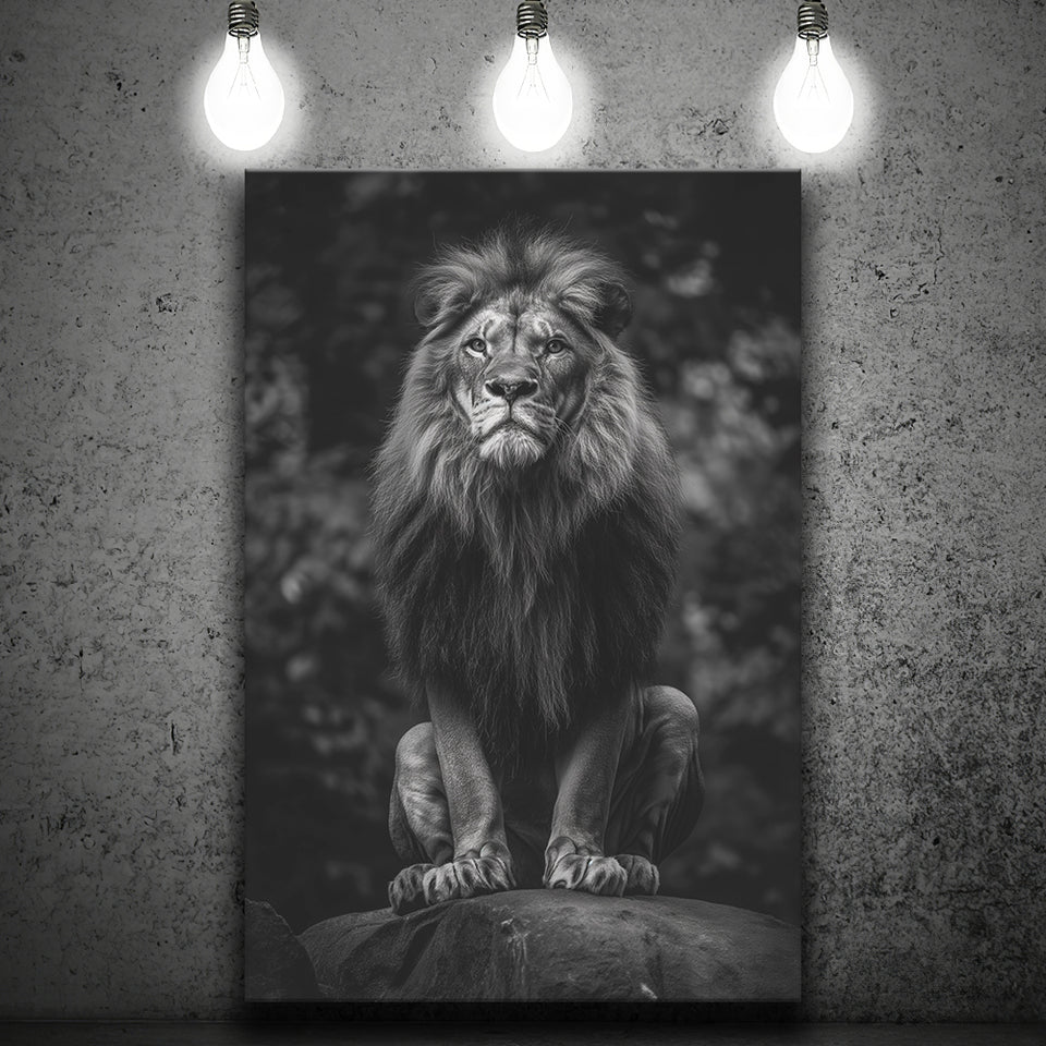 Lion King Portrait Black And White V10, Canvas Prints Wall Art Home Decor, Painting Canvas Art