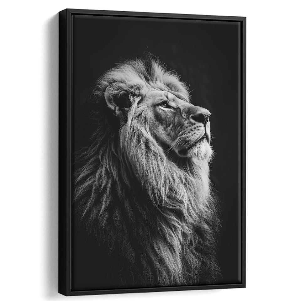 Lion King Portrait Black And White V6, Framed Canvas Prints Wall Art Decor, Floarting Frame Painting Canvas Art