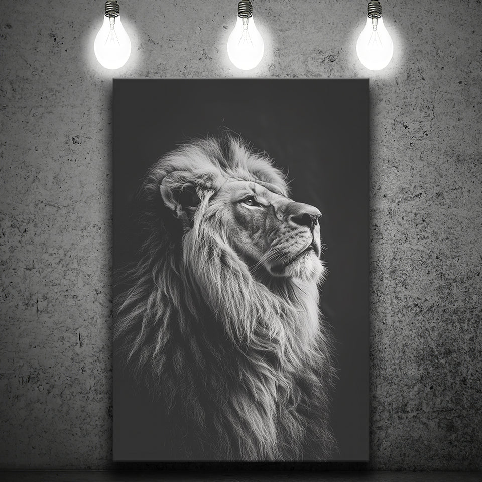 Lion King Portrait Black And White V6, Canvas Prints Wall Art Home Decor, Painting Canvas Art