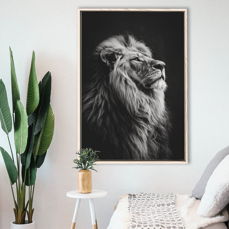 Lion King Portrait Black And White V6, Framed Canvas Prints Wall Art Decor, Floarting Frame Painting Canvas Art