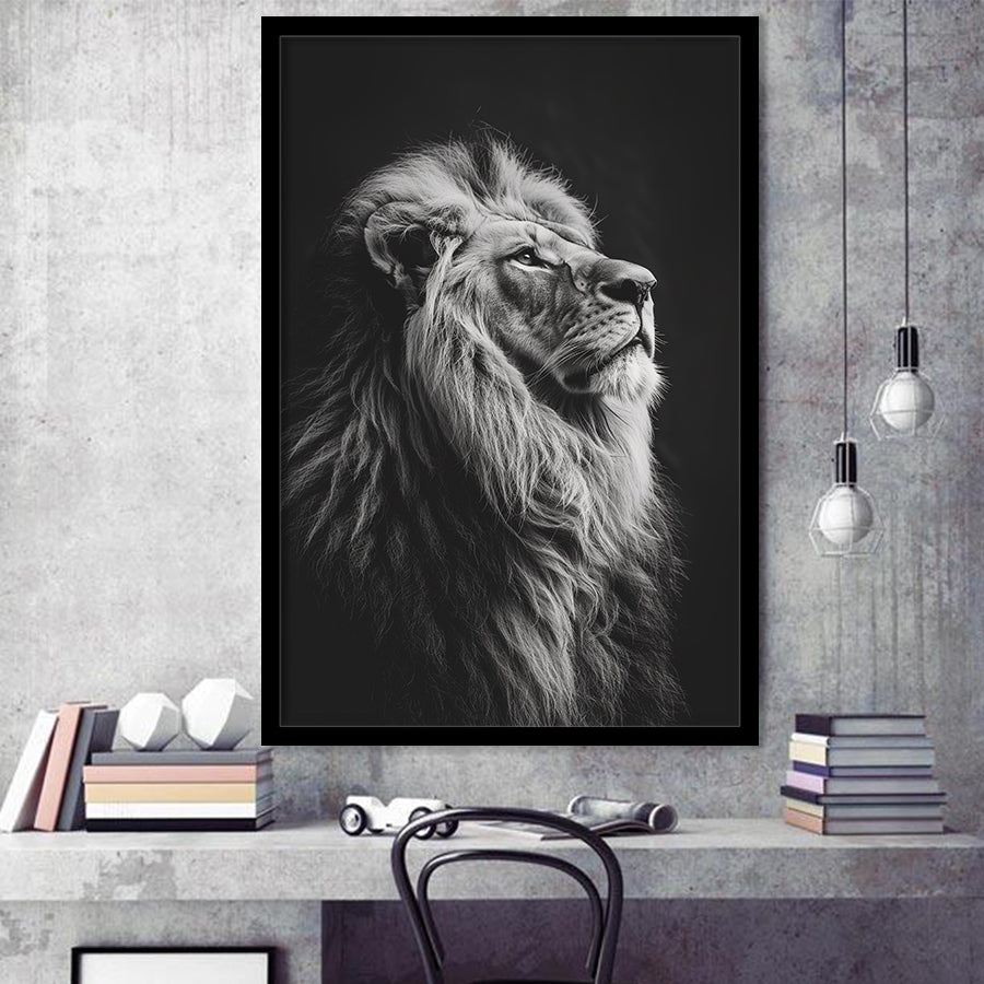 Lion King Portrait Black And White V6, Framed Art Prints Wall Decor, Picture Framed Painting